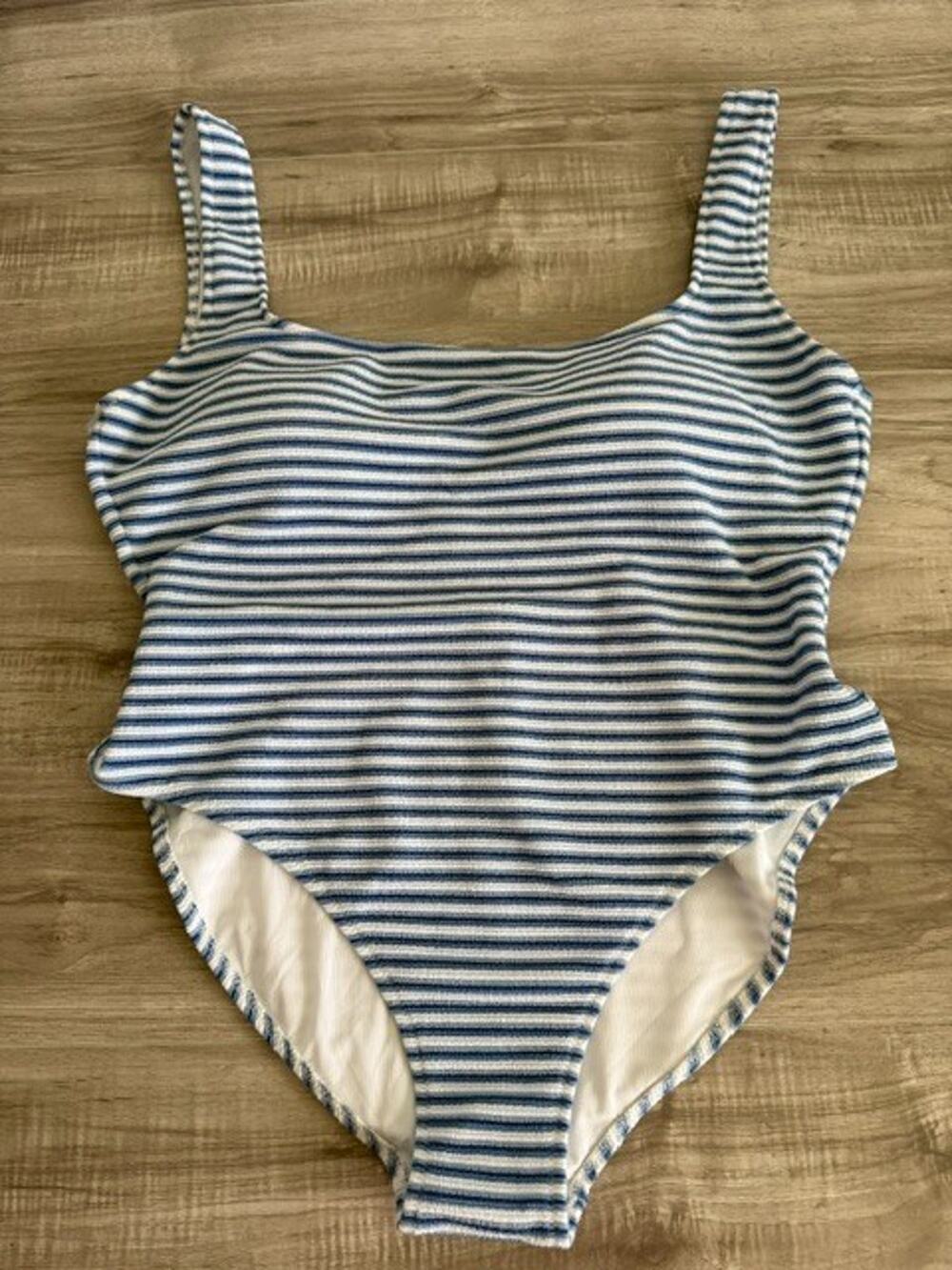 NWT J. Crew Women's Striped Textured Square Neck One-Piece Swimsuit-Size 18